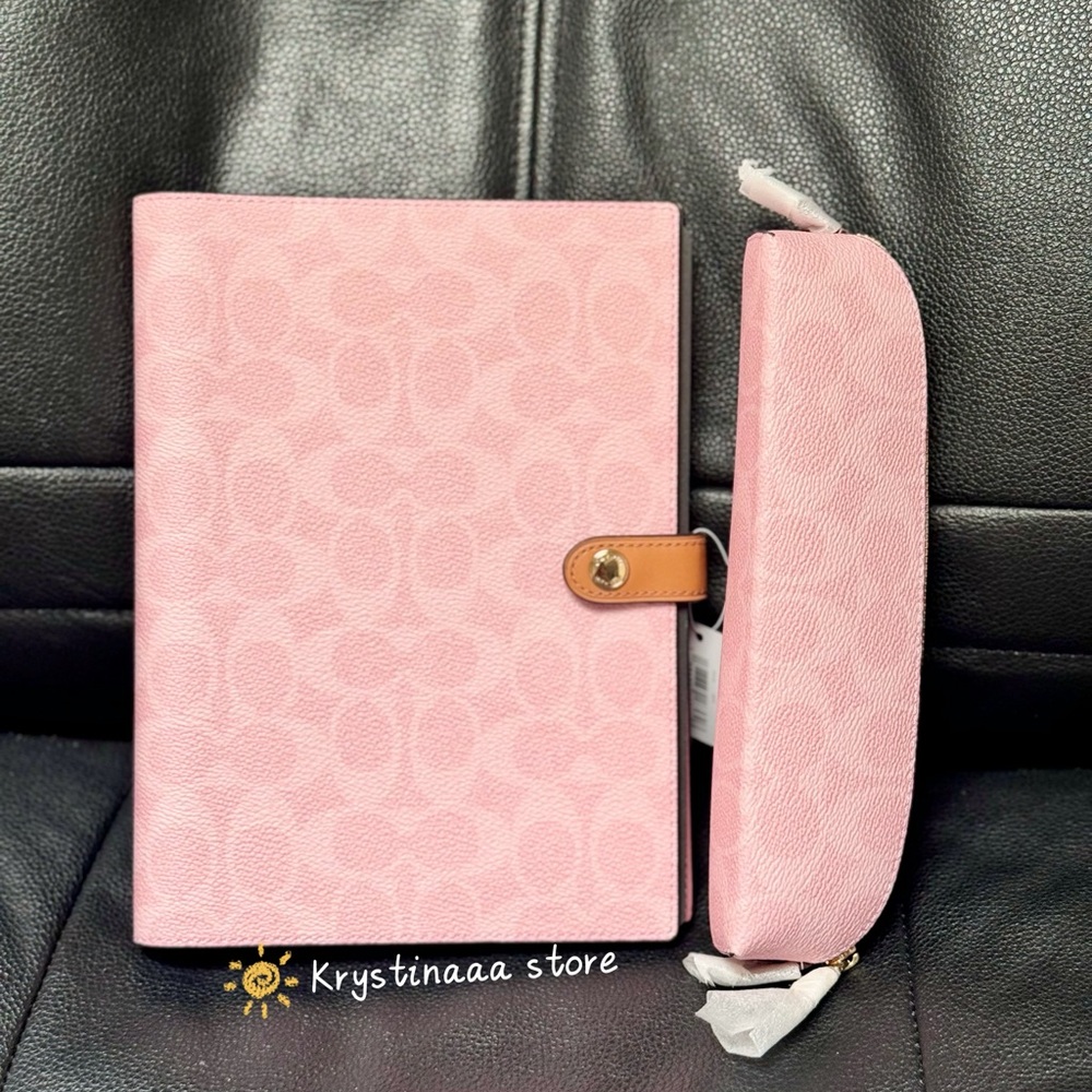 Bundle Set Coach Powder Pink Signature Notebook & Coach Powder Pink Pencil Case